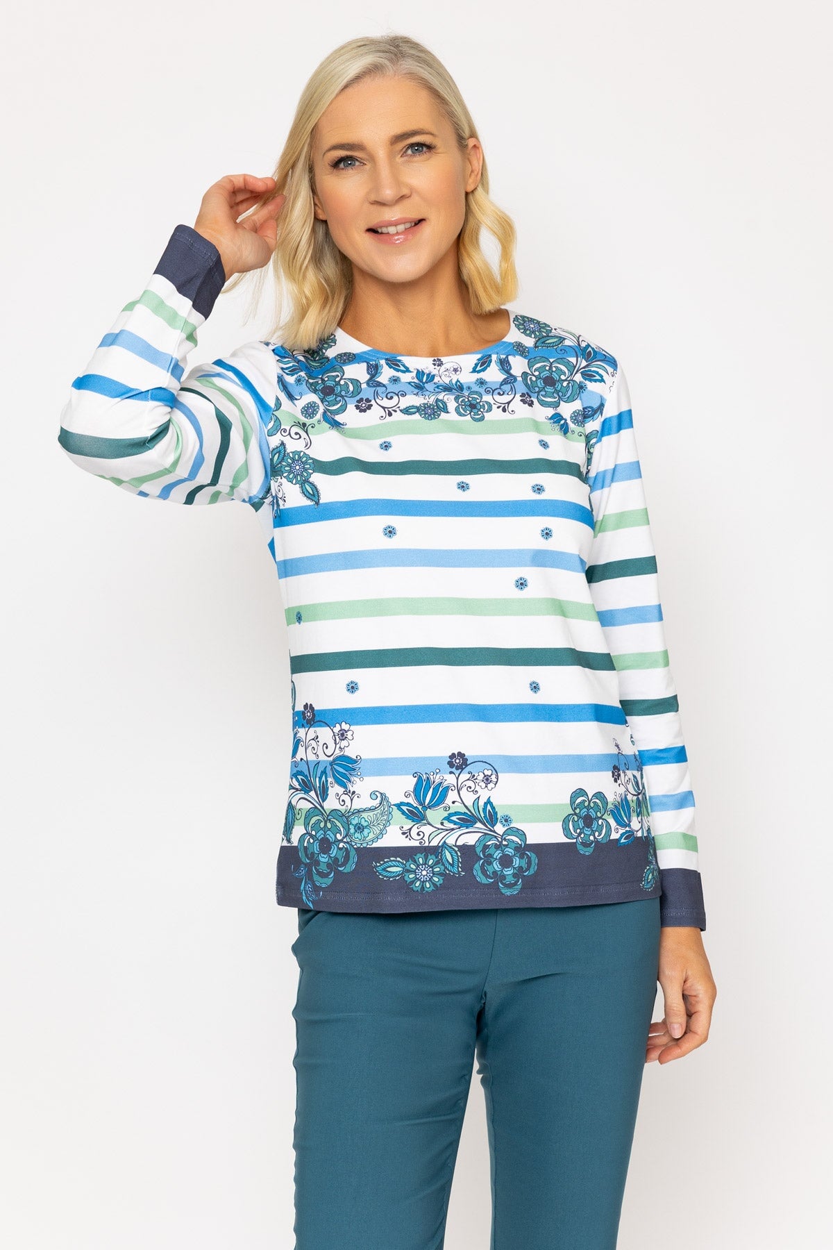 Teal Stripe Printed Breton Top