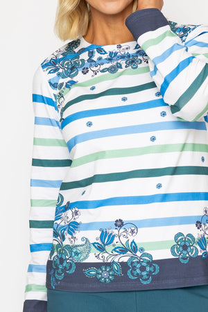 Carraig Donn Teal Stripe Printed Breton Top