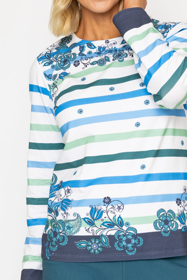 Carraig Donn Teal Stripe Printed Breton Top
