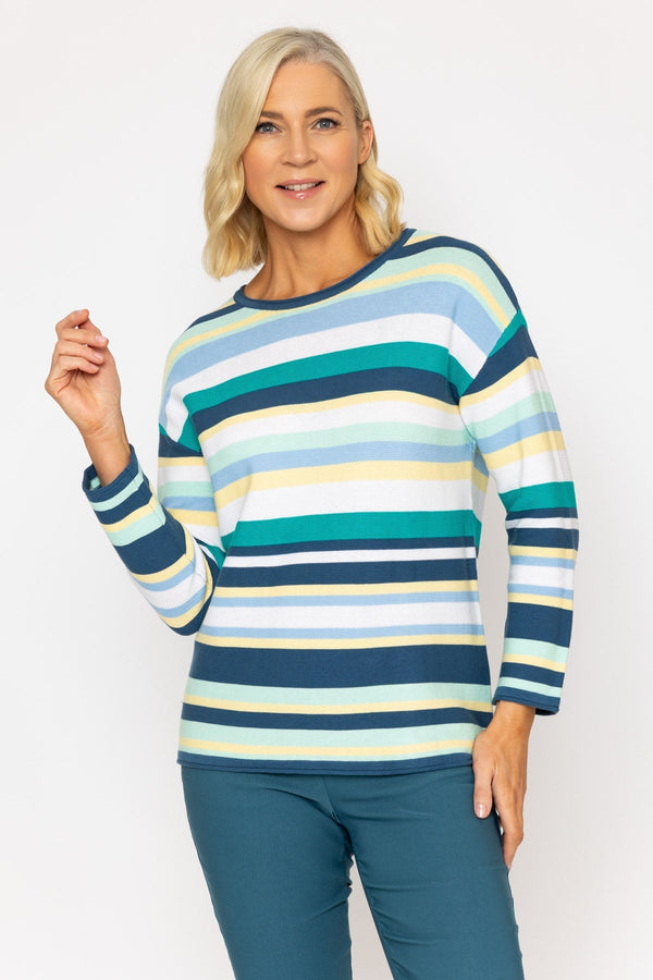 Carraig Donn Teal Stripe Sweater