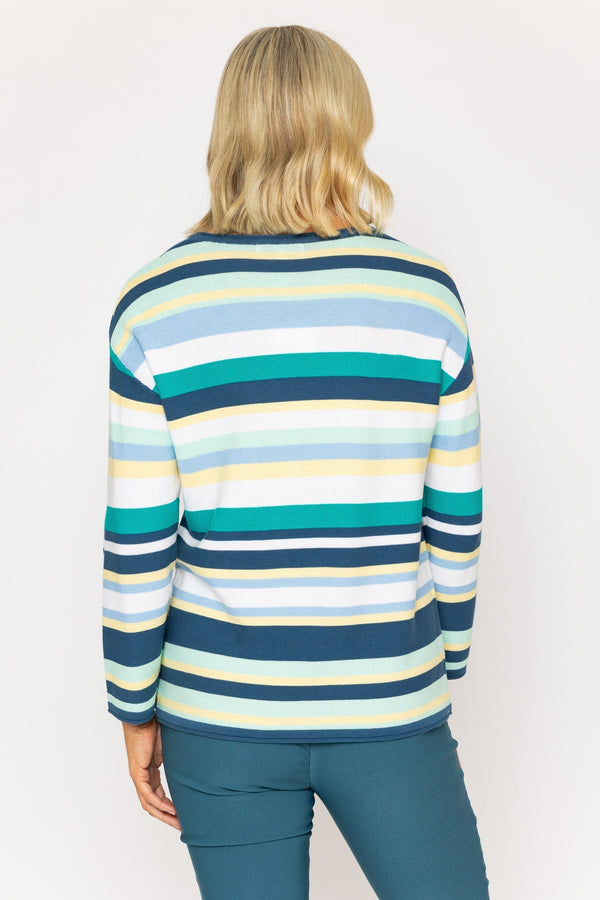 Carraig Donn Teal Stripe Sweater