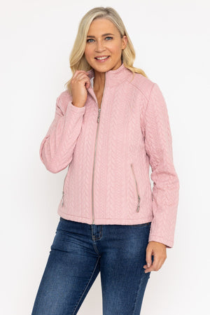 Textured Jersey Zip Jacket in Pink