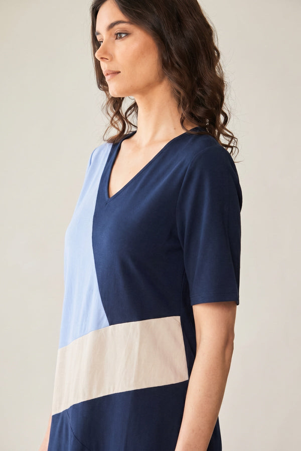 Carraig Donn Three Tone Blue Linen Midi Dress