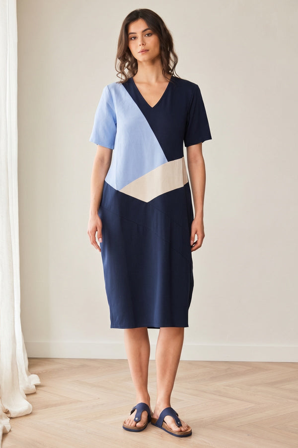 Carraig Donn Three Tone Blue Linen Midi Dress