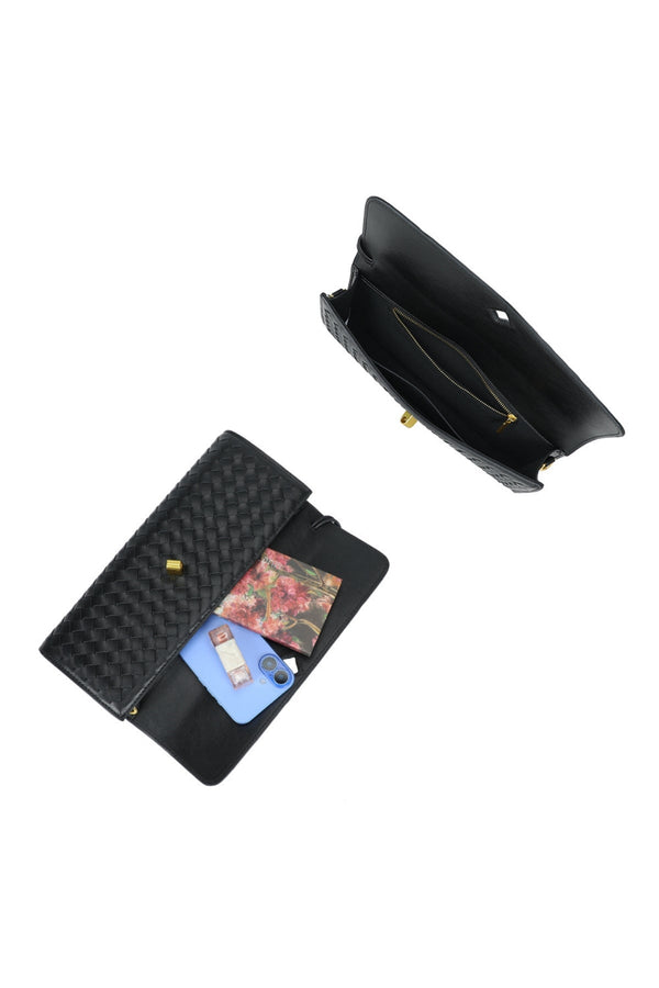 Carraig Donn Top Handle Black Long Clutch Bag