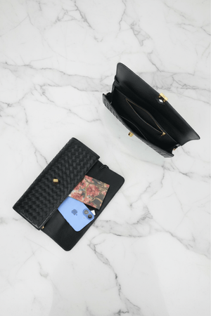 Carraig Donn Top Handle Black Long Clutch Bag