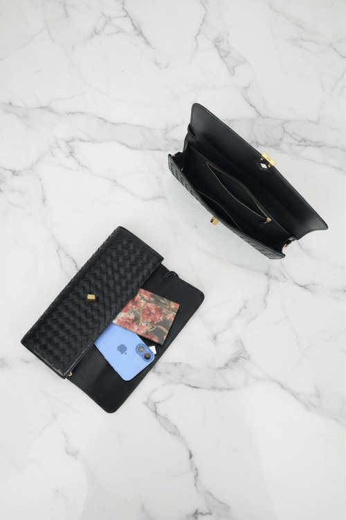 Carraig Donn Top Handle Black Long Clutch Bag