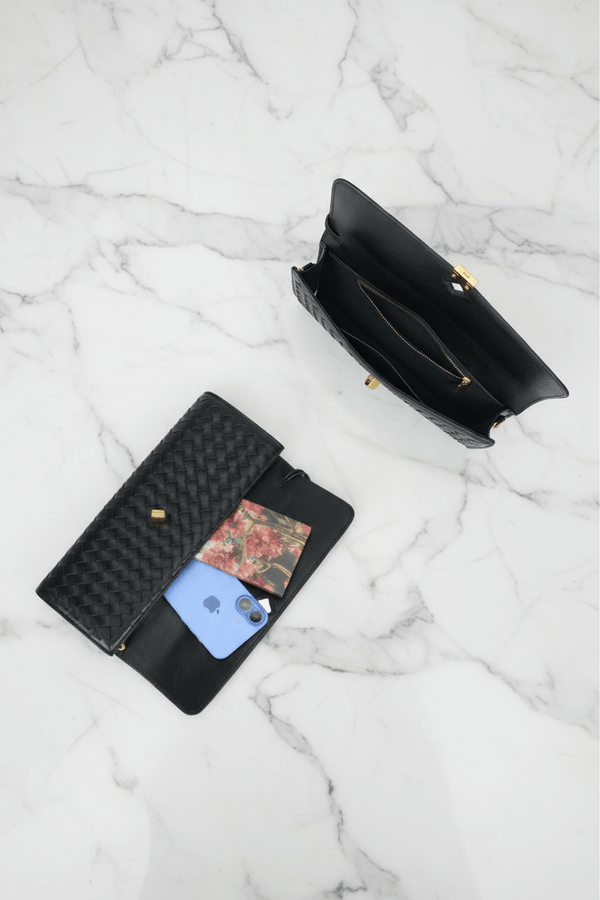 Carraig Donn Top Handle Black Long Clutch Bag