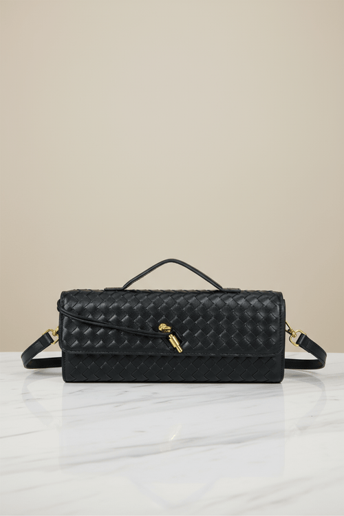 Top Handle Black Long Clutch Bag