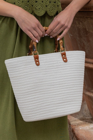 Carraig Donn Tortoiseshell Handle White Woven Bag