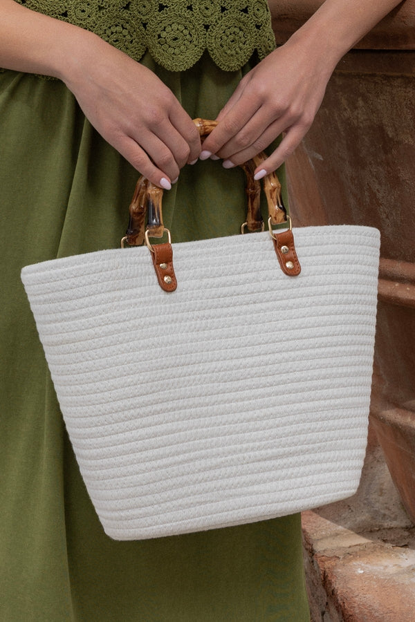 Carraig Donn Tortoiseshell Handle White Woven Bag
