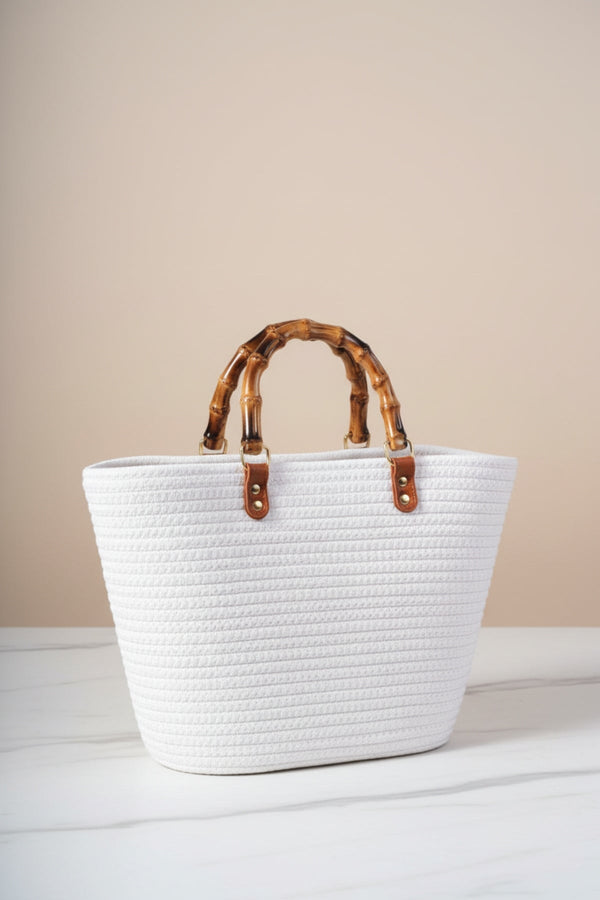 Carraig Donn Tortoiseshell Handle White Woven Bag