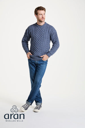 Carraig Donn Traditional Unisex Aran Sweater in Blue