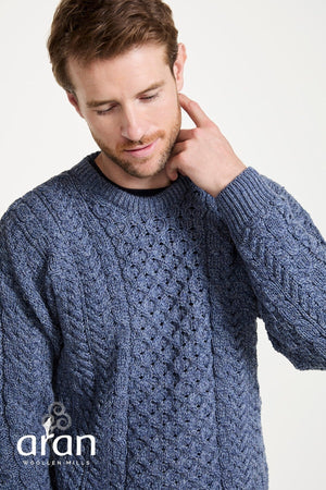 Carraig Donn Traditional Unisex Aran Sweater in Blue