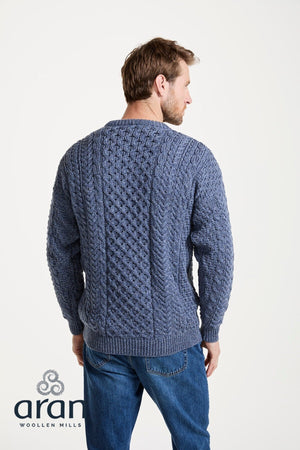 Carraig Donn Traditional Unisex Aran Sweater in Blue