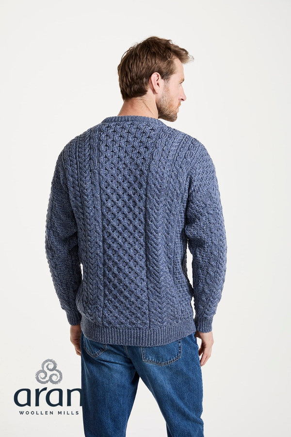 Carraig Donn Traditional Unisex Aran Sweater in Blue