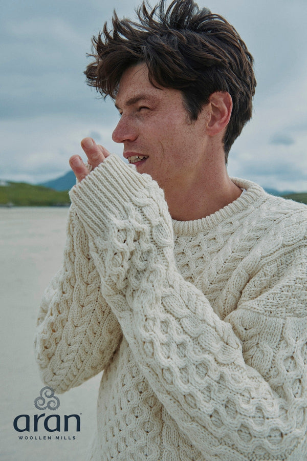 Carraig Donn Traditional Unisex Aran Sweater in Cream