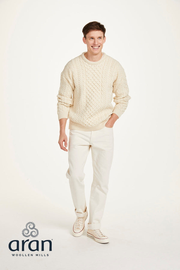 Carraig Donn Traditional Unisex Aran Sweater in Cream