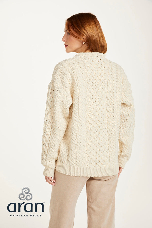Carraig Donn Traditional Unisex Aran Sweater in Cream