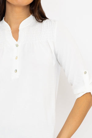 Carraig Donn Turn Up Sleeve Top in Ecru