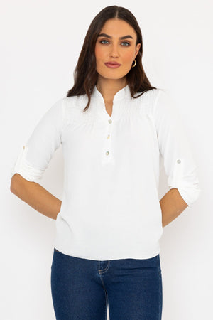 Carraig Donn Turn Up Sleeve Top in Ecru