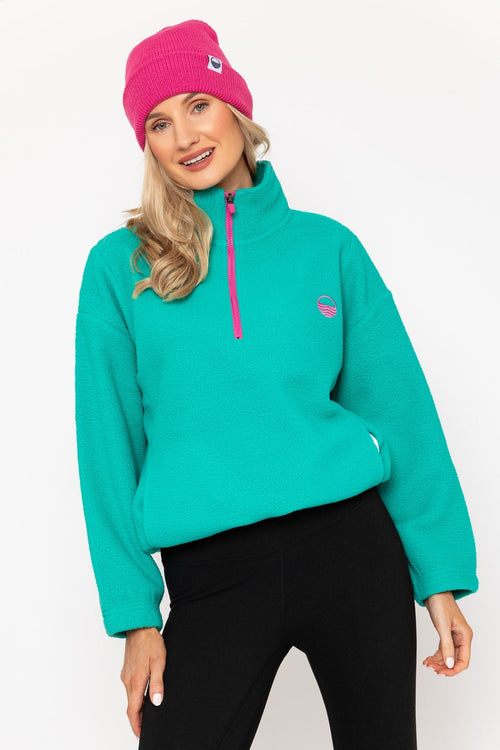 Turquoise Green Teddy Fleece With Contrast Zip