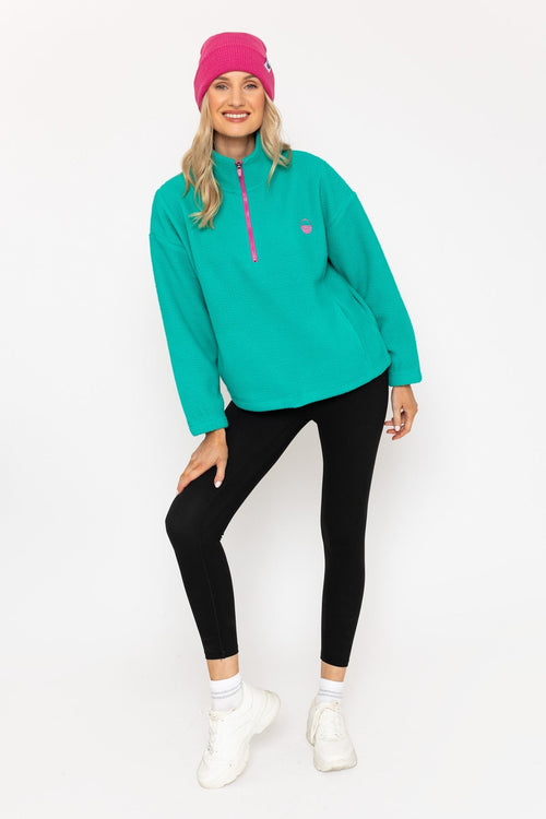 Carraig Donn Turquoise Green Teddy Fleece With Contrast Zip