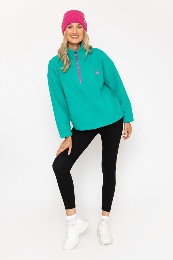 Carraig Donn Turquoise Green Teddy Fleece With Contrast Zip