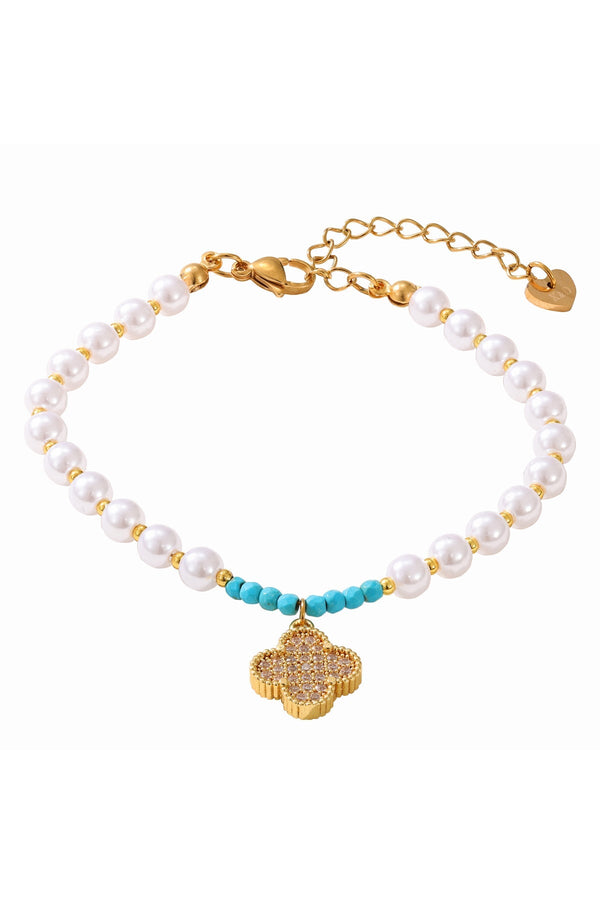Carraig Donn Turquoise & Pearl Clover Bracelet