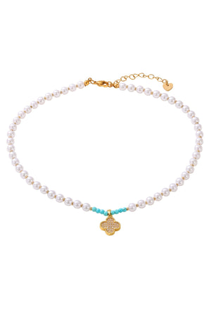Carraig Donn Turquoise & Pearl Clover Necklace
