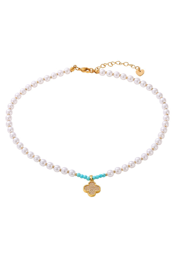 Carraig Donn Turquoise & Pearl Clover Necklace