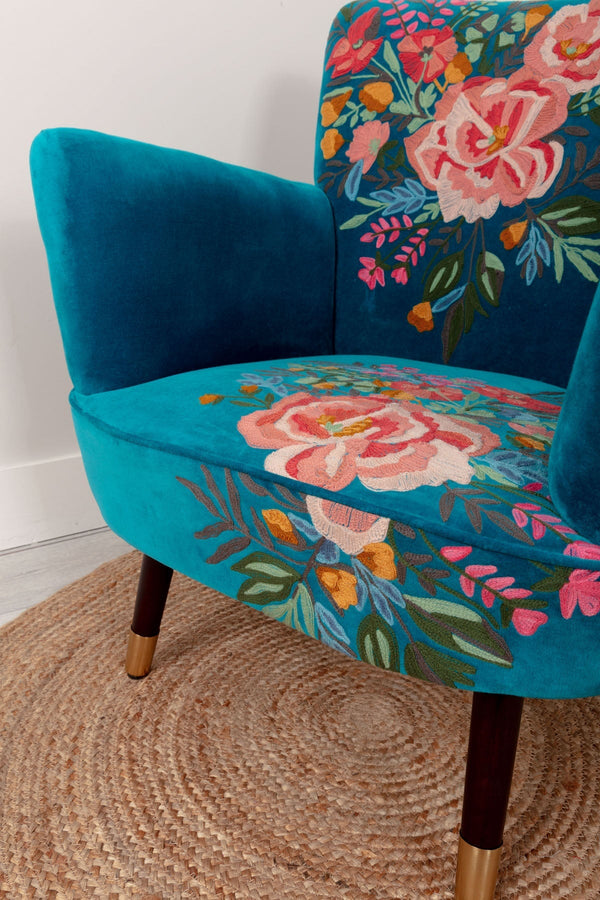 Carraig Donn Velvet Floral Embroidered Armchair
