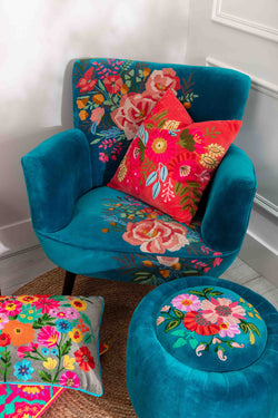 Carraig Donn Velvet Floral Embroidered Armchair