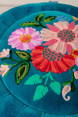 Carraig Donn Velvet Floral Embroidered Footstool