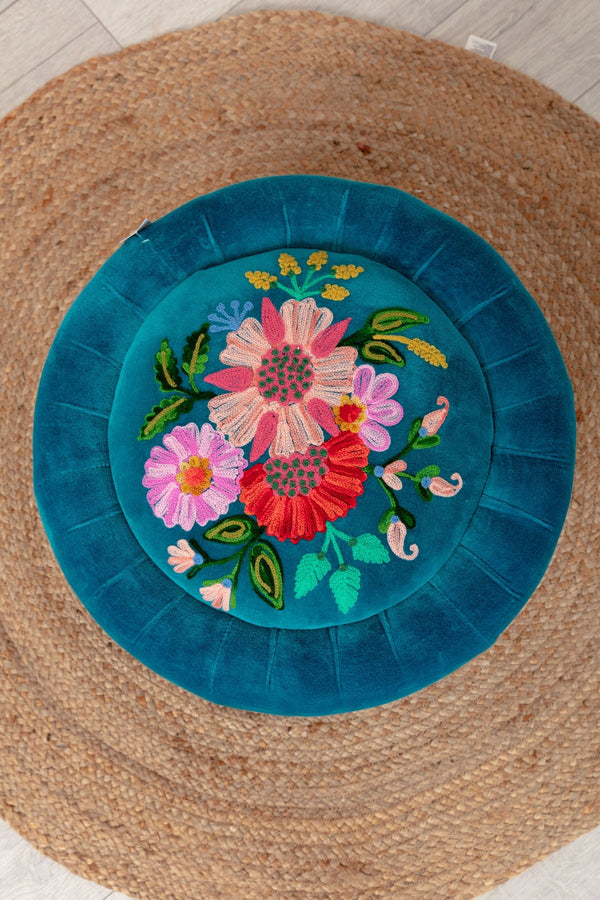 Carraig Donn Velvet Floral Embroidered Footstool