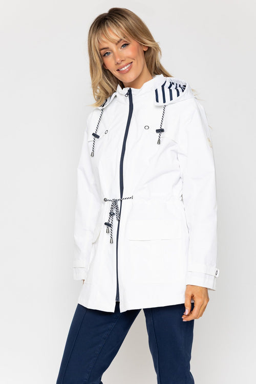 Water Repellent Drawstring Jacket With Jersey Stripe Lining