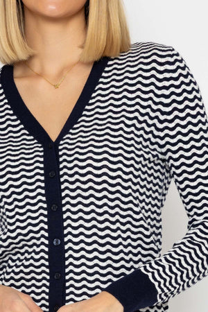 Carraig Donn Wave Striped Cardigan in Navy