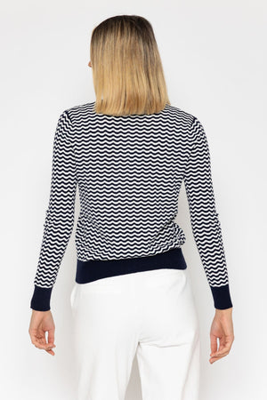 Carraig Donn Wave Striped Cardigan in Navy