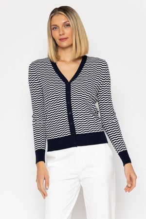 Carraig Donn Wave Striped Cardigan in Navy
