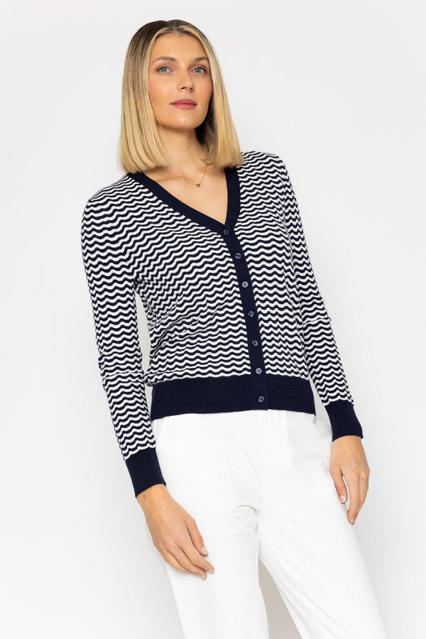 Carraig Donn Wave Striped Cardigan in Navy