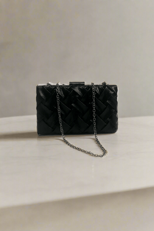 Satin Weave Clutch in Black