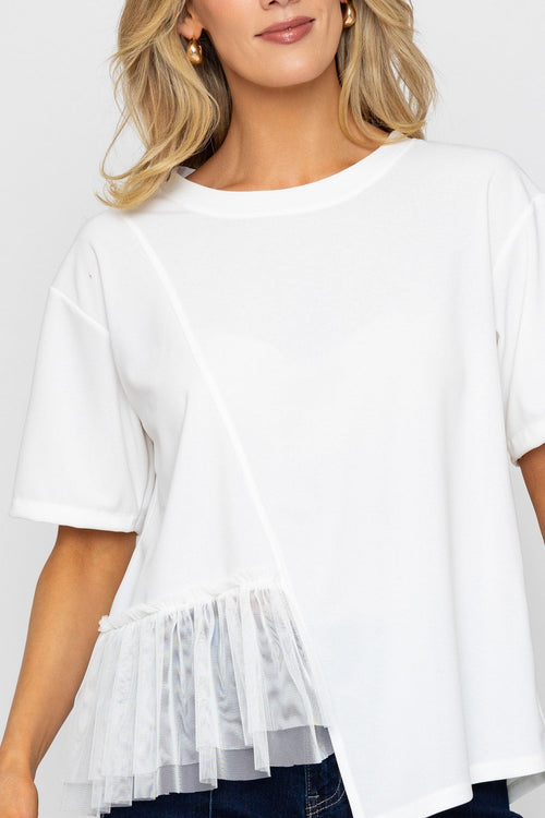 Carraig Donn White Asymmetric Short Sleeve Top