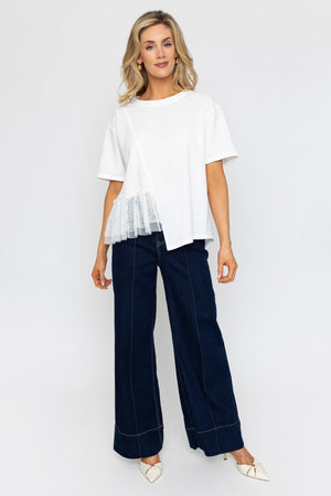 Carraig Donn White Asymmetric Short Sleeve Top
