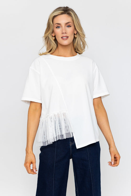 White Asymmetric Short Sleeve Top