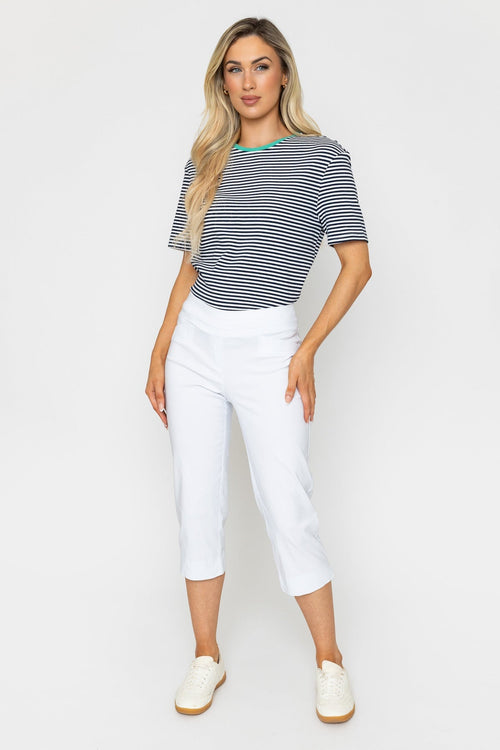 White Bengaline Crop Trousers