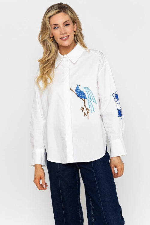 White Bird Detail Cotton Shirt