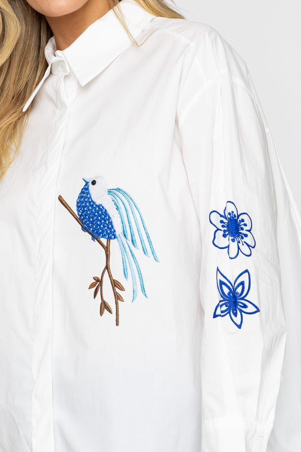 Carraig Donn White Bird Detail Cotton Shirt