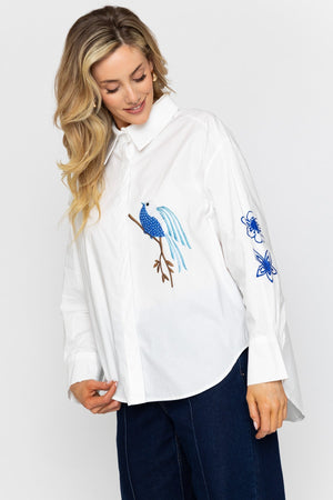 Carraig Donn White Bird Detail Cotton Shirt