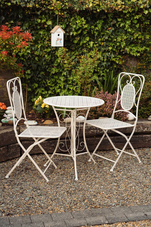 White Metal Bistro Table and Chair Set