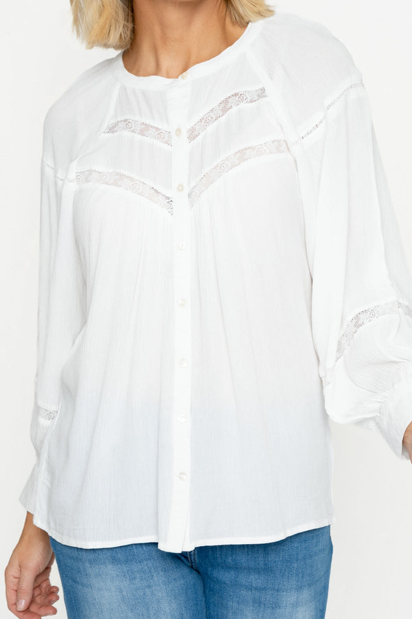 Carraig Donn White Blouse With Embroidered Inserts
